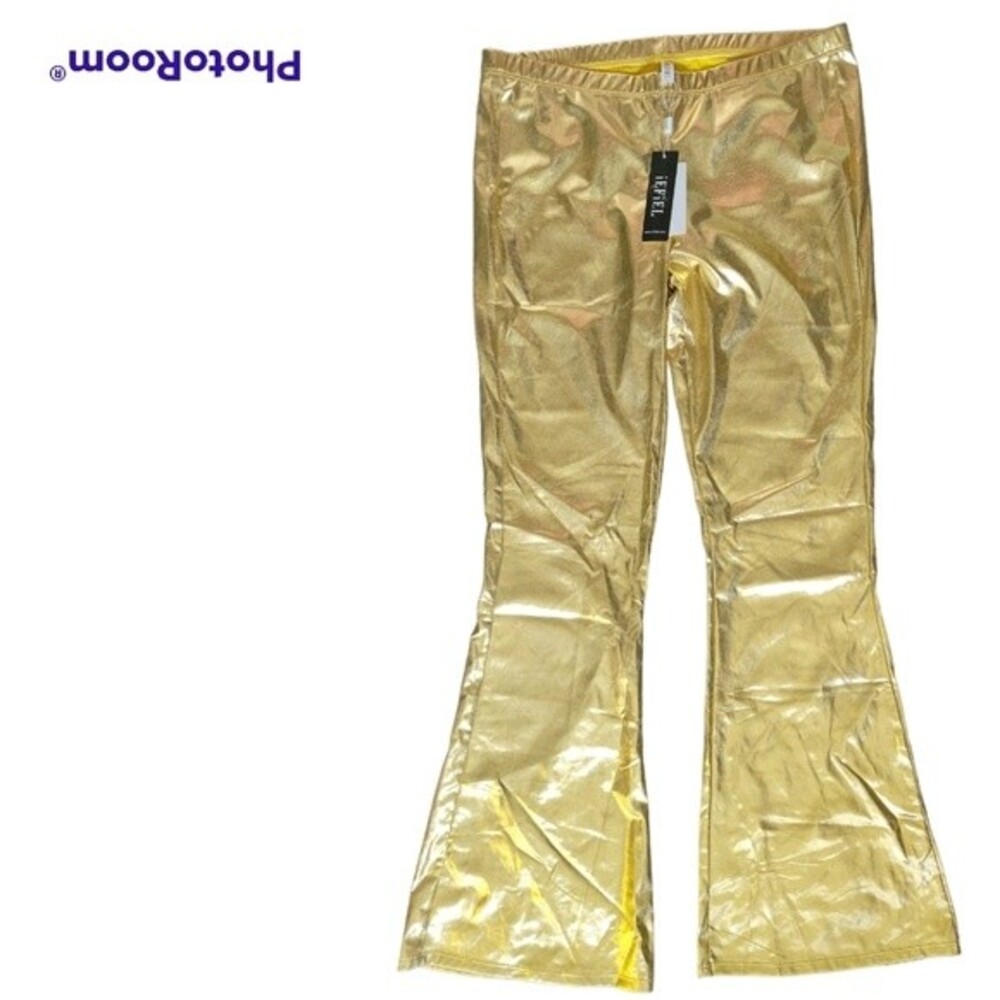 iEFiEL Shiny, Metallic GOLD Flared Stretchy Pants - S